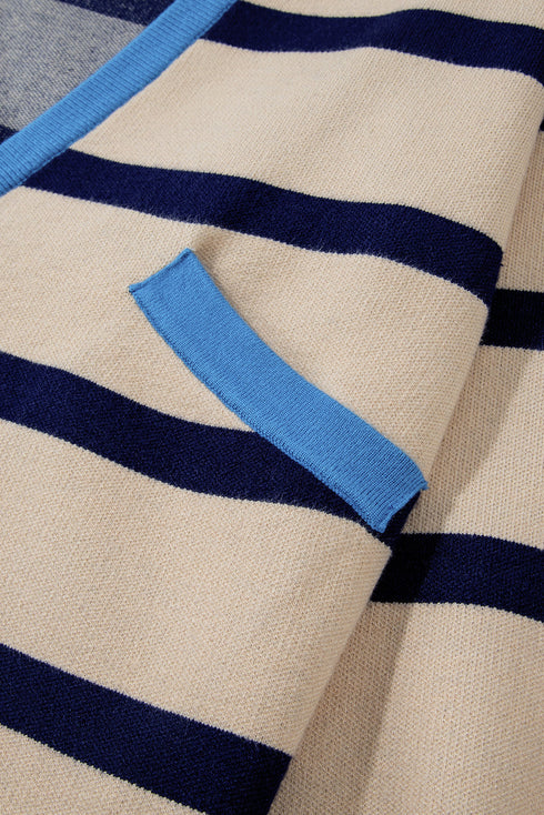 Colorblock Drop Shoulder V-Neck Button Front Cardigan Sweater